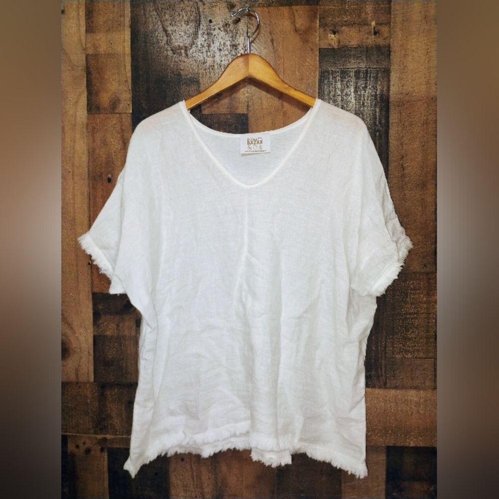 White Linen / Cotton V-Neck Top